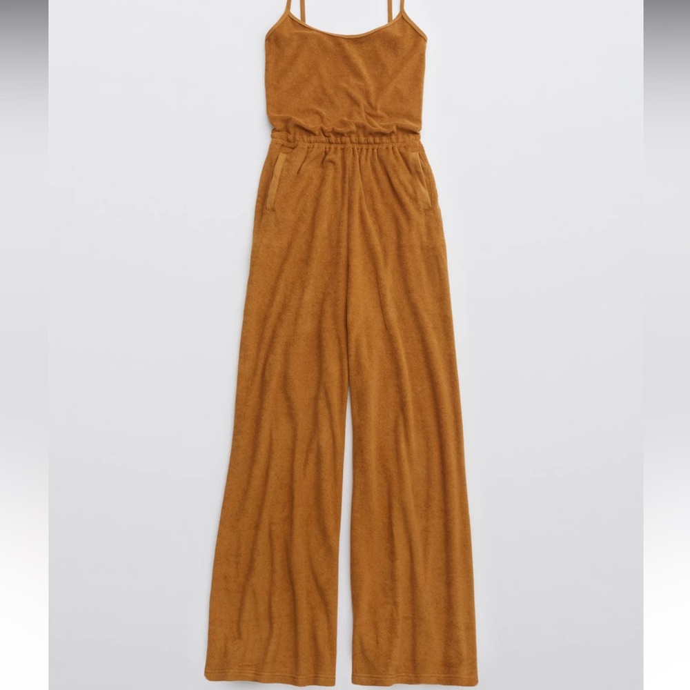 Aerie OFFLINE Terrycloth Wide Leg Jumpsuit in Golden Brown, Size S - Picture 2 of 15
